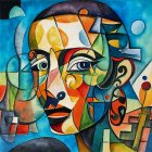 Colorful Cubist-Style Female Face Painting with Geometric Shapes