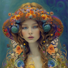 Colorful digital art portrait of woman with ornate head decorations