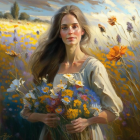 Surreal portrait of a serene woman in floral setting