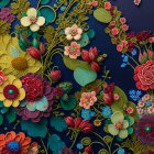 Colorful 3D floral art on dark backdrop