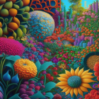 Psychedelic landscape with colorful flora and dreamlike atmosphere