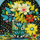 Colorful Flower Illustration in Decorative Vase on Psychedelic Background