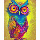 Colorful Owl Illustration with Intricate Patterns and Floral Background