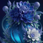 Vibrant blue and purple flowers in detailed digital art