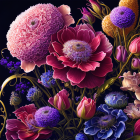 Colorful Stylized Flower Artwork in Pink, Purple, and Blue