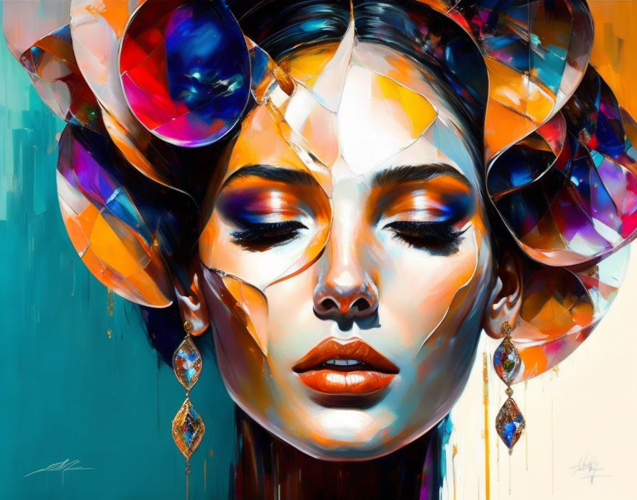 Colorful Abstract Halo Portrait of Woman with Closed Eyes