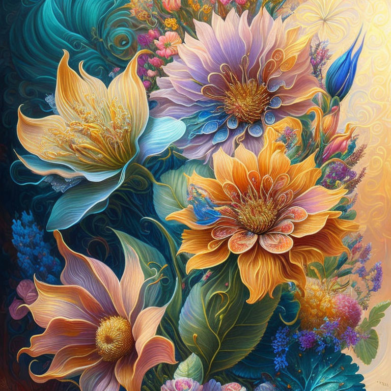 Colorful Stylized Flower Artwork with Intricate Details