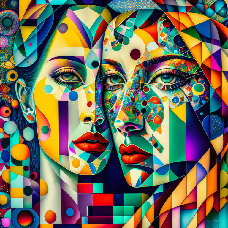 Colorful digital artwork: Stylized face with geometric patterns