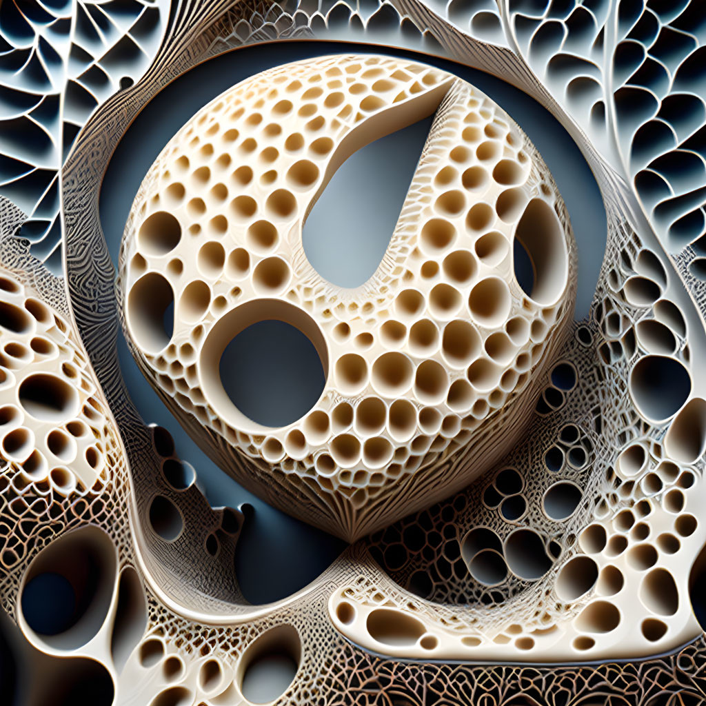 Intricate Fractal Design with Beige and Blue Circular Patterns