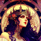 Regal woman portrait with gold crown in art nouveau motif