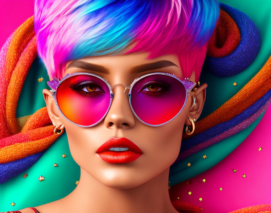 Colorful 3D Illustration of Person with Stylish Sunglasses