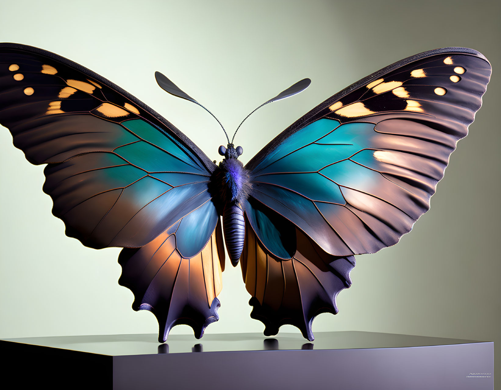 Blue and Brown Butterfly Perched on Gradient Background