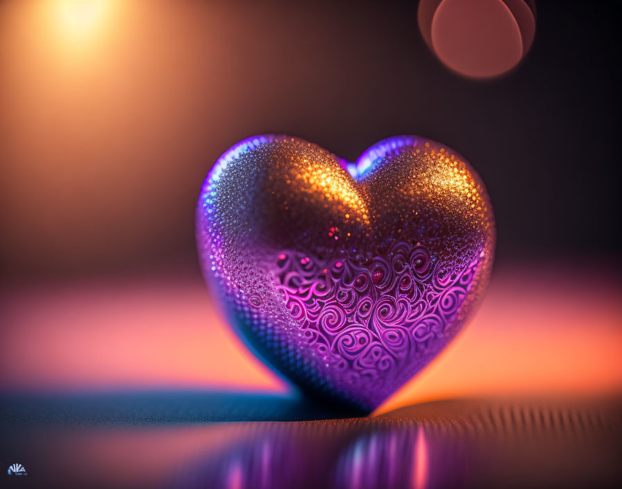 Intricate Radiant Purple Heart on Bokeh-lit Background