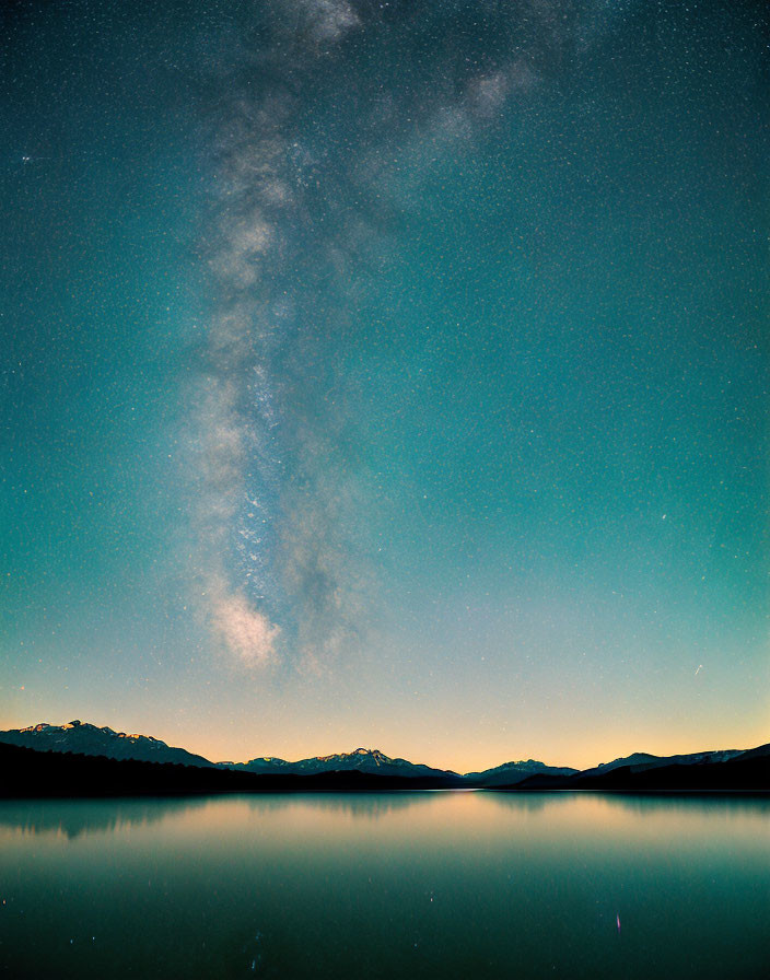 Serene lake under starry Milky Way sky