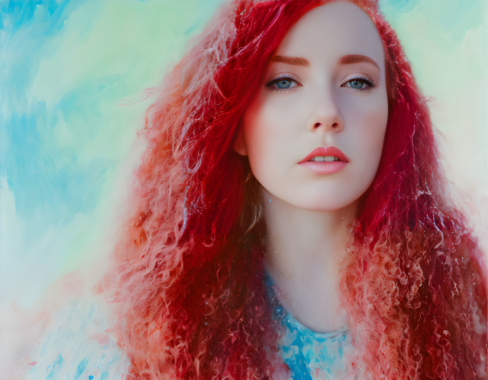 Vibrant red-haired woman with fair skin in contemplative pose