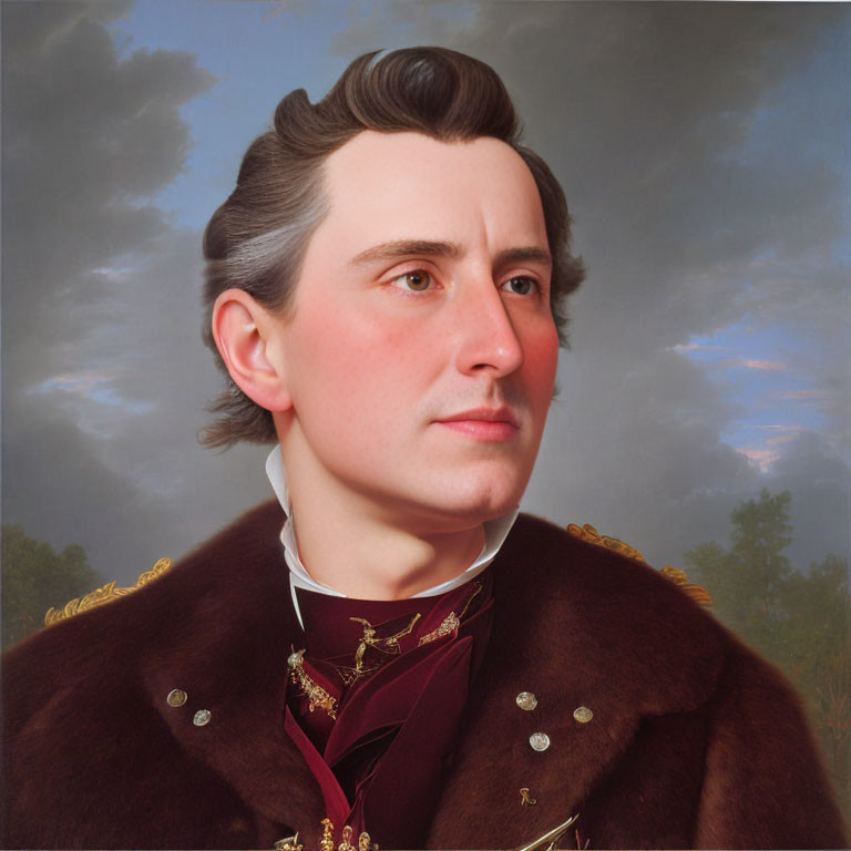 Digital Artwork: Modern Man's Face in 19th-Century Portrait Style