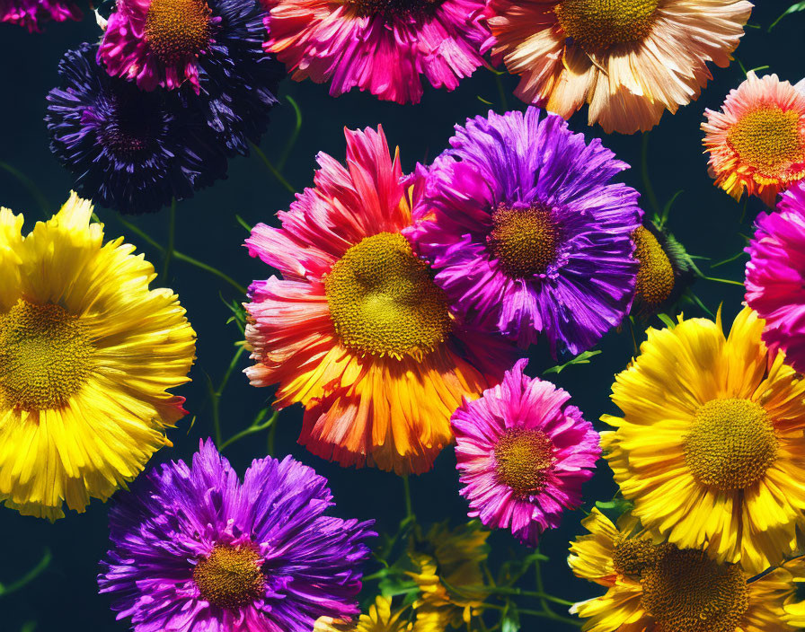 Colorful Flower Collection on Dark Background