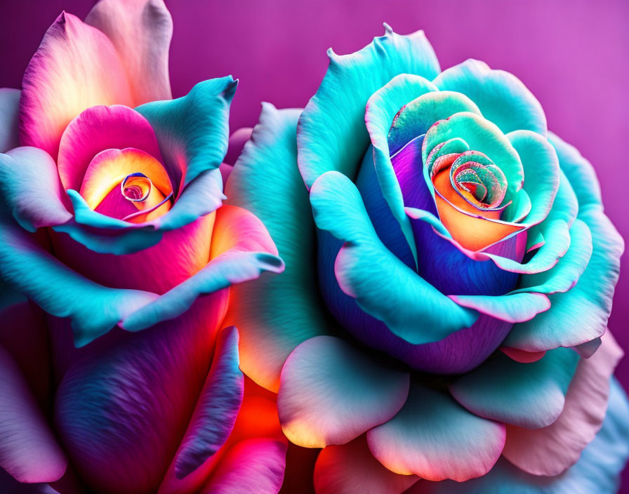 Colorful Blue, Pink, and Purple Roses on Gradient Background