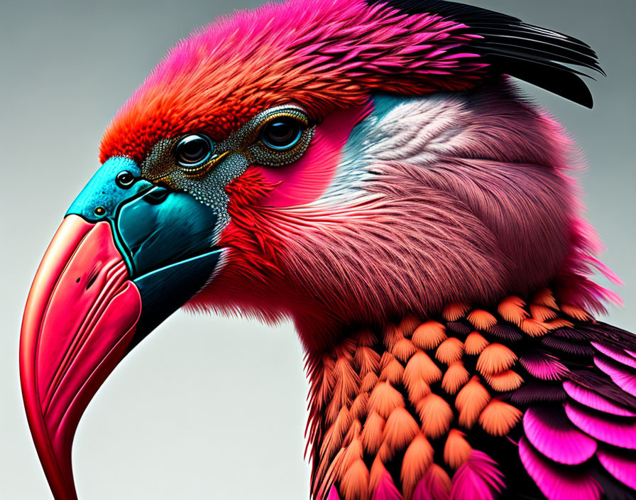 Colorful Stylized Bird Close-Up with Vibrant Plumage