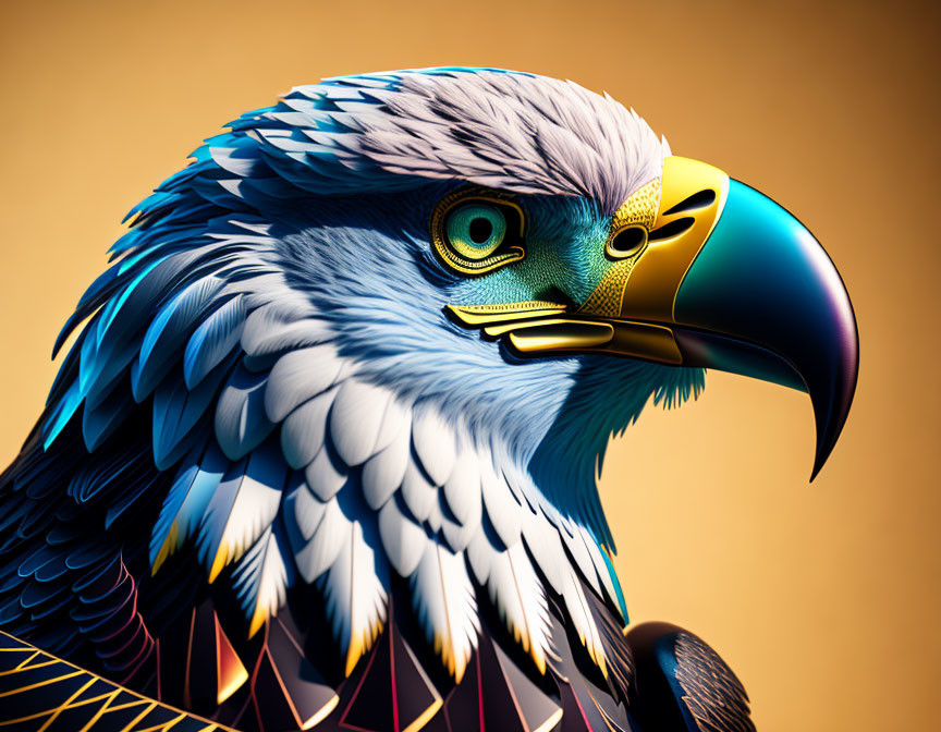 Detailed Eagle Head Illustration with Colorful Feathers on Warm Background