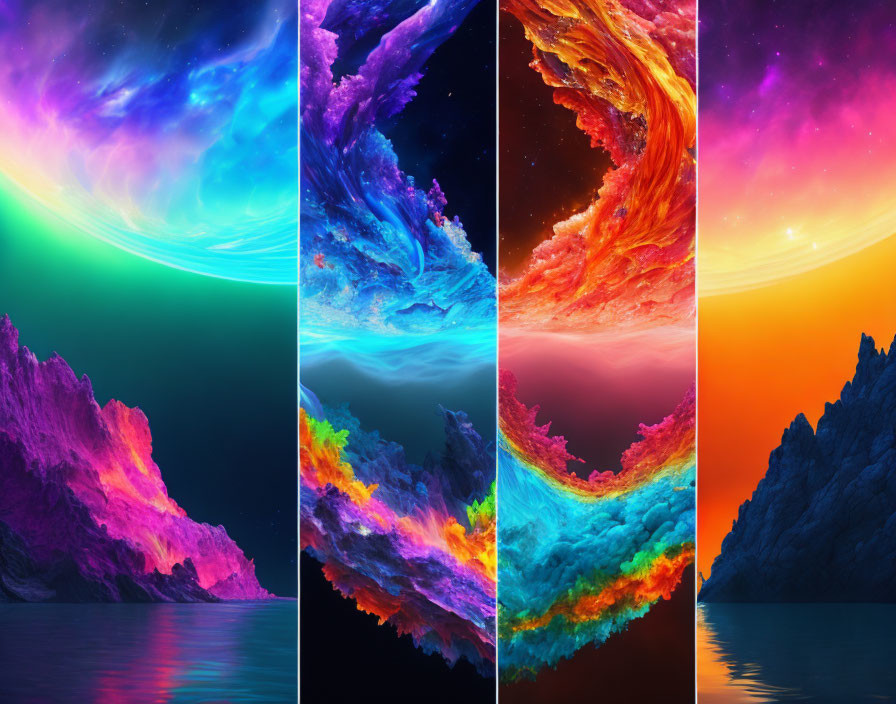 Four Digitally Altered Landscapes with Vibrant Colors