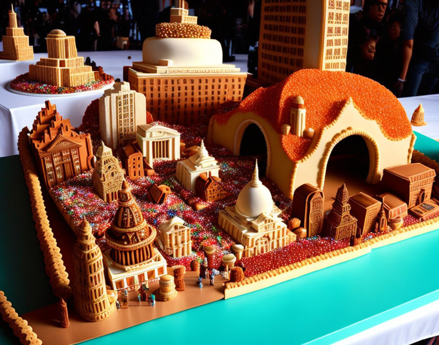 Detailed Miniature Cityscape of Baked Goods and Confections Crowd