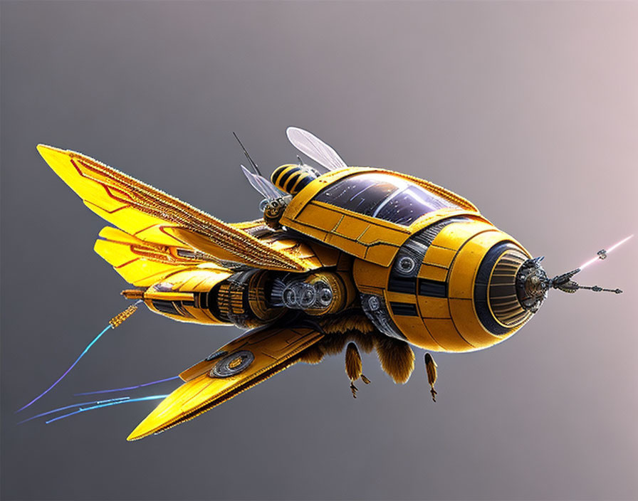 Futuristic spacecraft-themed digital illustration with bee elements