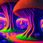 Colorful Psychedelic Mushroom Forest Illustration