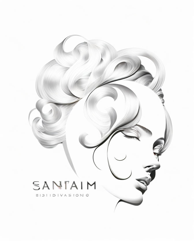 Stylized female profile with wavy hair and closed eyes on white background