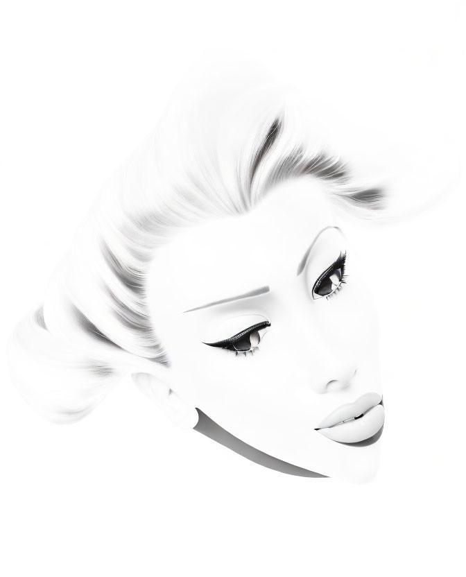 Monochrome artistic portrait of a woman with stylized makeup