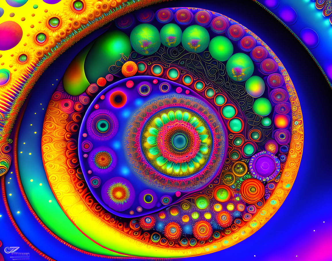 Colorful Psychedelic Digital Art with Circular Patterns