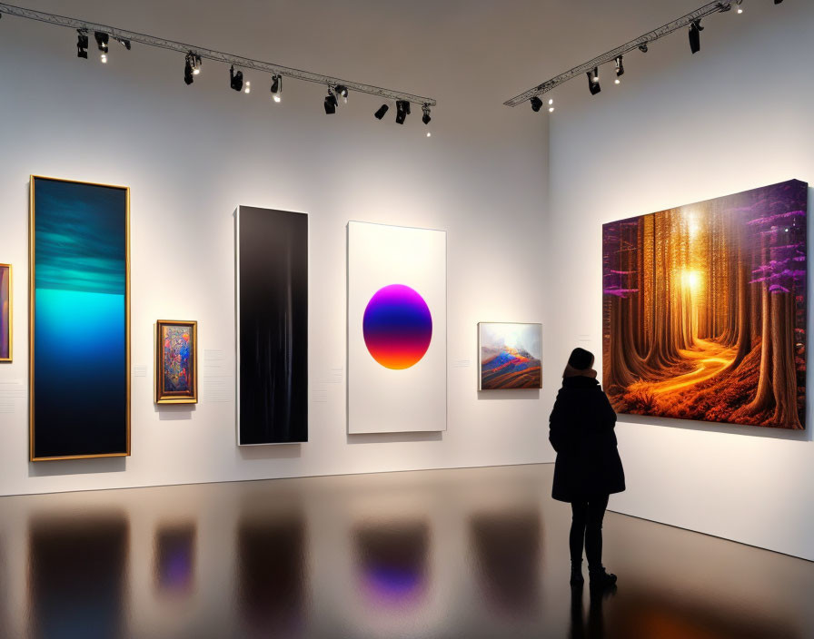 Colorful Abstract Paintings Displayed in Art Gallery