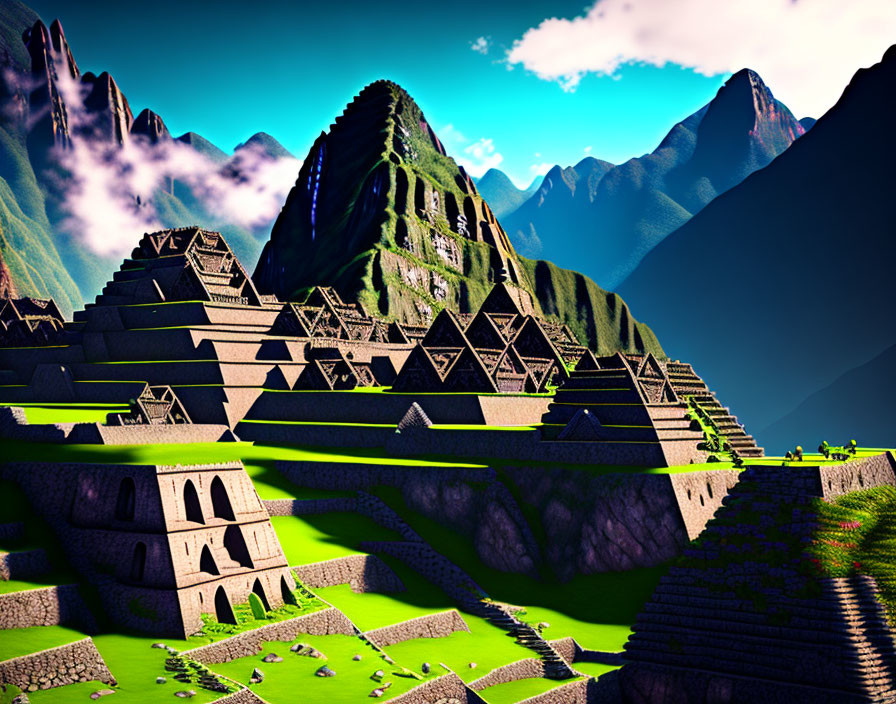 Digital artwork: Machu Picchu with exaggerated features & dramatic sky