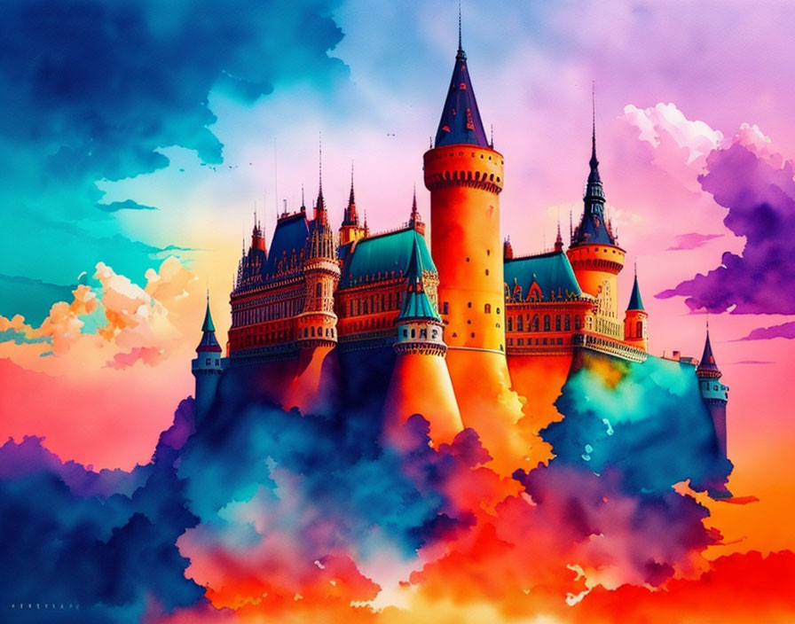 Fantasy castle digital artwork with vibrant colors