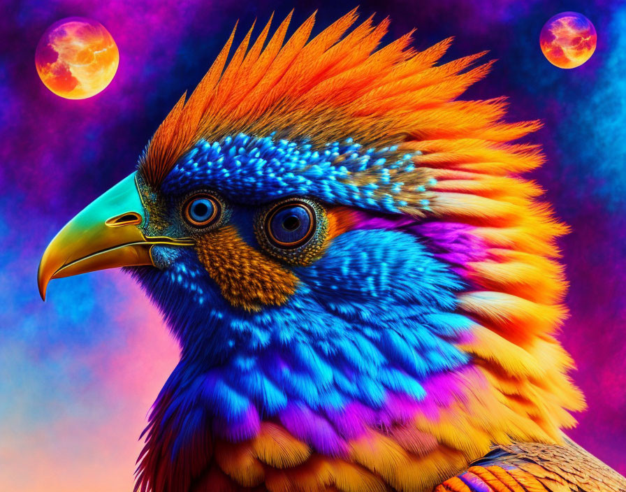 Colorful Bird with Orange Crest and Blue Feathers in Surreal Digital Art