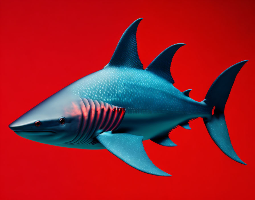 Colorful 3D Shark Illustration on Crimson Background