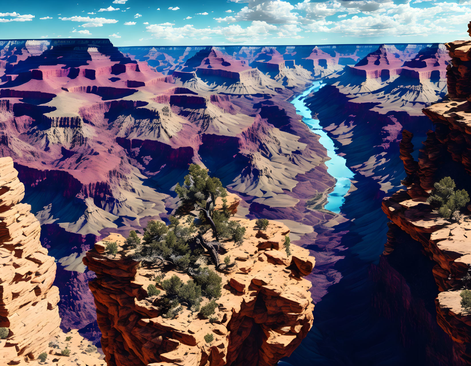 Panoramic View: Grand Canyon's Red Rock Formations & Colorado River