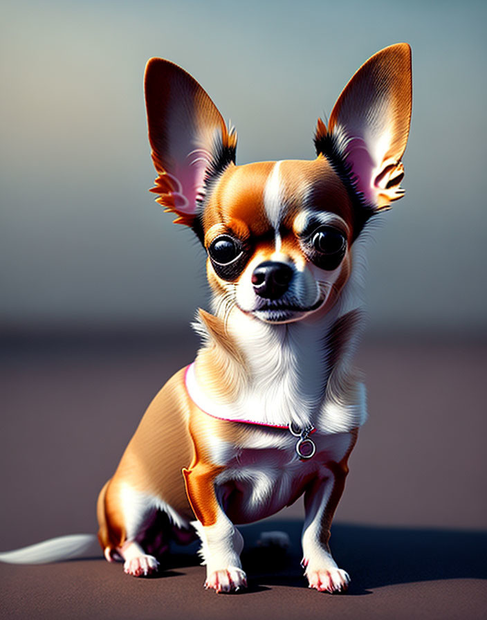 Stylized digital illustration of a Chihuahua with large ears and collar