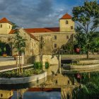 Historical building with fountain garden and bell tower