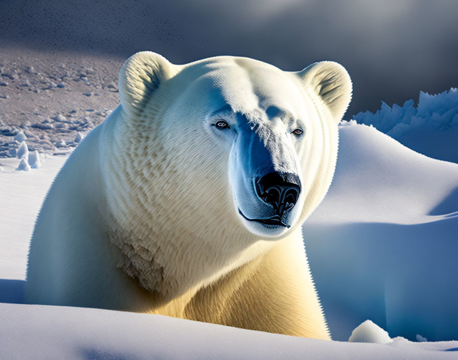 Majestic polar bear in snowy Arctic landscape