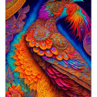 Colorful woman with peacock features in cosmic floral illustration