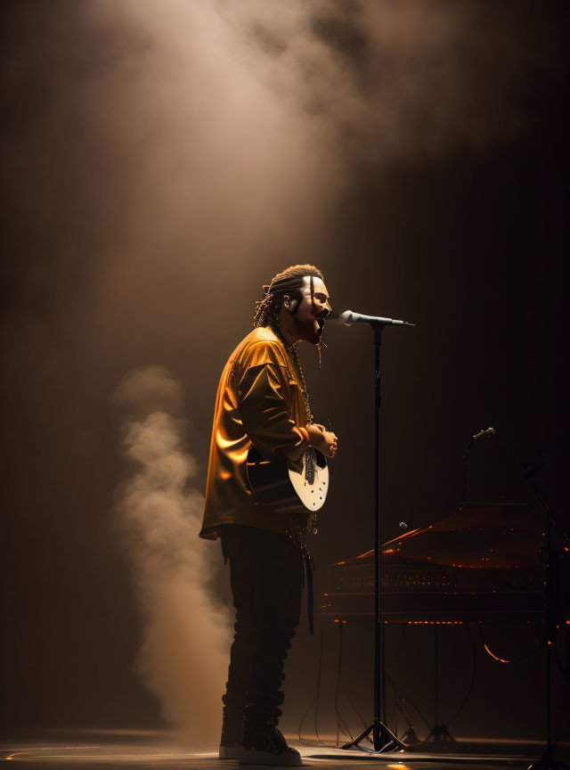 Braided hair performer in golden jacket on stage