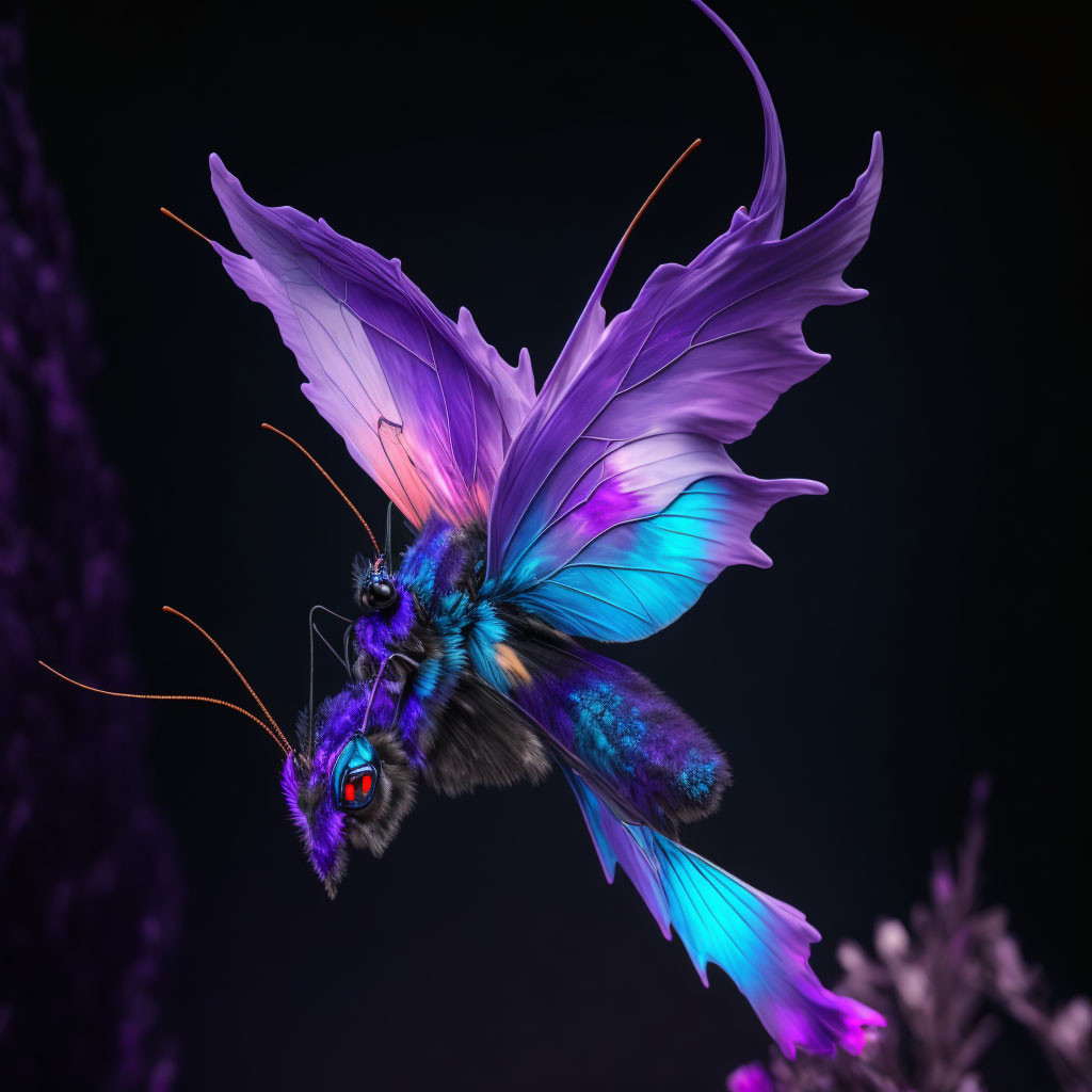 Colorful Butterfly Artwork with Blue and Purple Iridescent Wings