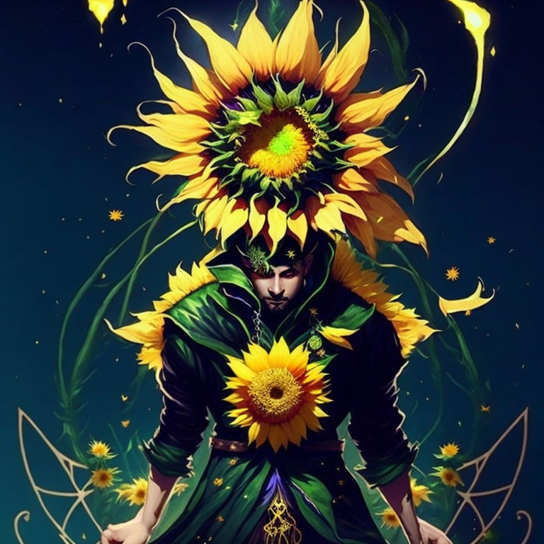 Vibrant Sunflower Costume Against Dark Background