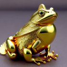 Shiny Gold and Purple Ornamental Frog with Gemstone Eyes on Purple Background