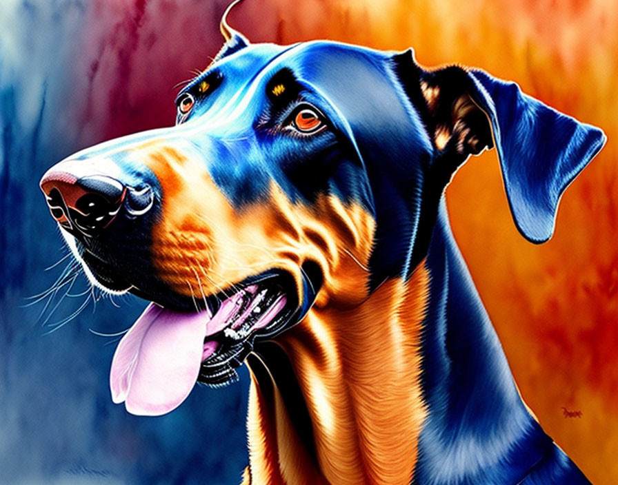 Vibrant Doberman Pinscher Art on Colorful Background