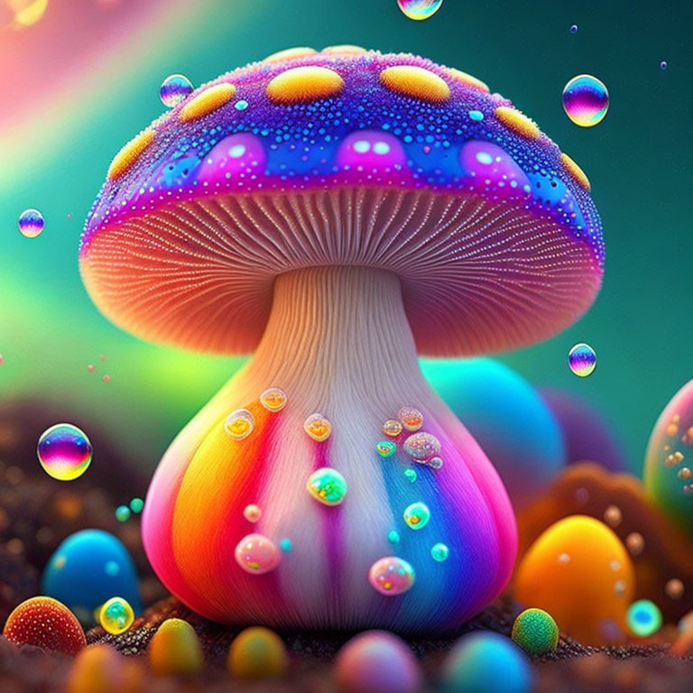 Colorful Whimsical Mushroom Illustration with Dotted Cap