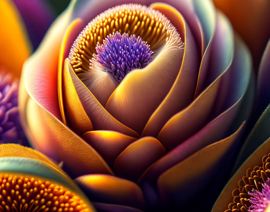 Close-up of Vibrant Yellow and Orange Flower with Detailed Purple-Blue Stigma