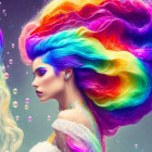 Colorful cosmic nebula hair woman in space artwork