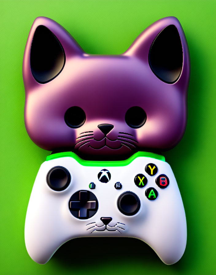 Purple Cat-Shaped Inflatable Pool Float with White Xbox Controller on Green Background